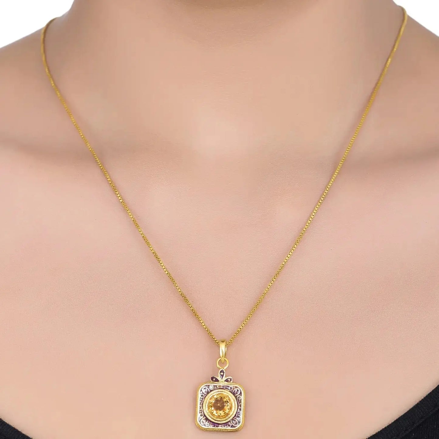 Citrine Enameled Sterling Silver Vermeil Pendant Tarazed Gems & Jewellery