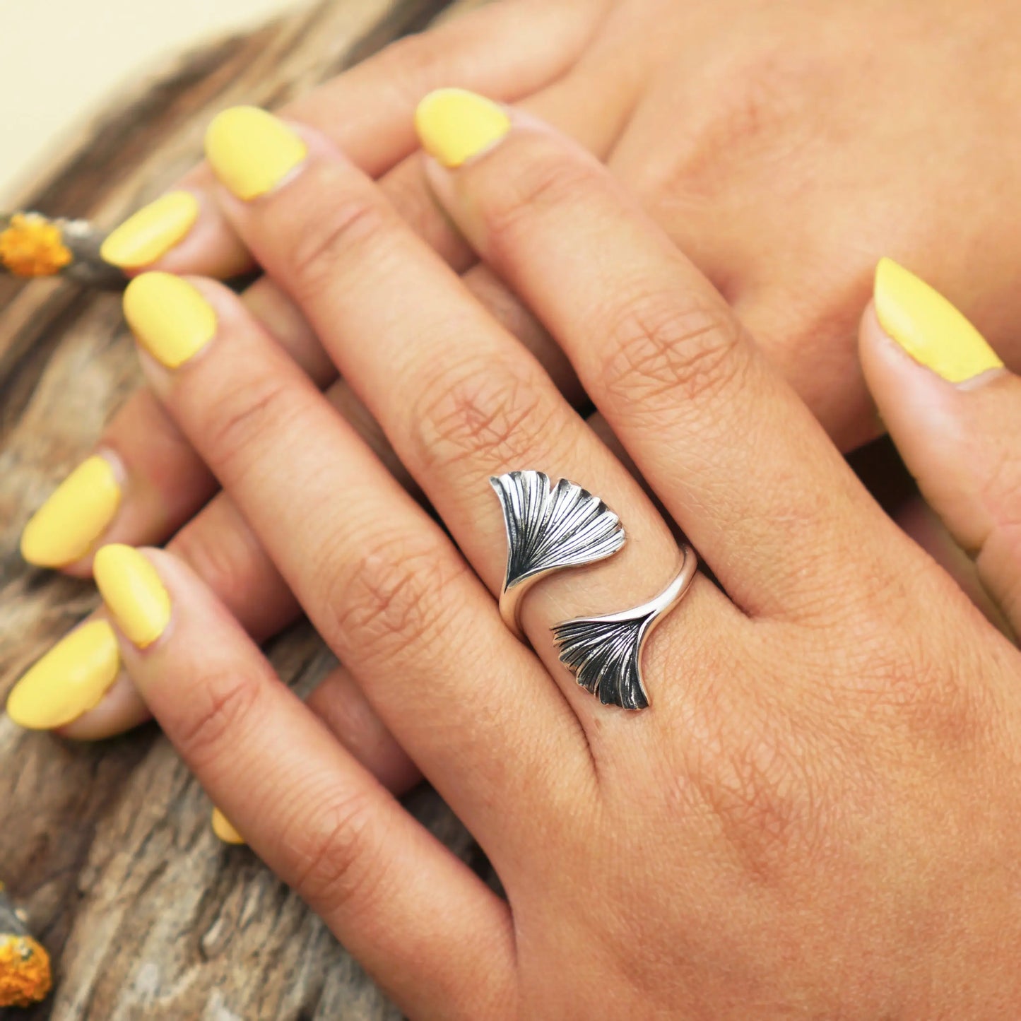 Ginkgo Leaf Sterling Silver Ring (Adjustable) Tarazed Gems & Jewellery