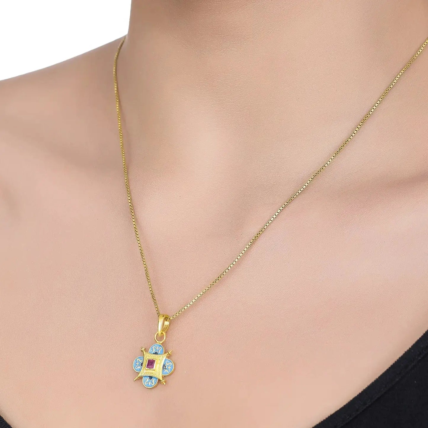 Ruby Enameled Sterling Silver Vermeil Pendant Tarazed Gems & Jewellery