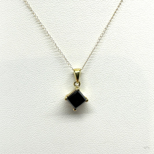 Black Diamond (1.2ct) Princess Cut 18K Gold Pendant with Chain Tarazed Gems & Jewellery