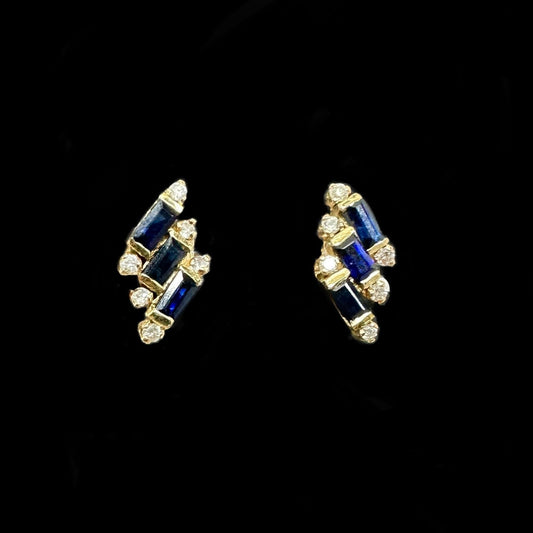 Sapphire and Diamond (0.12ct) 14K Gold Stud Earrings Tarazed Gems & Jewellery