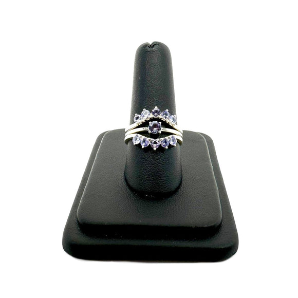 Tanzanite Round Solitaire and Contour Band Ring Set Size 8 Tarazed Gems & Jewellery