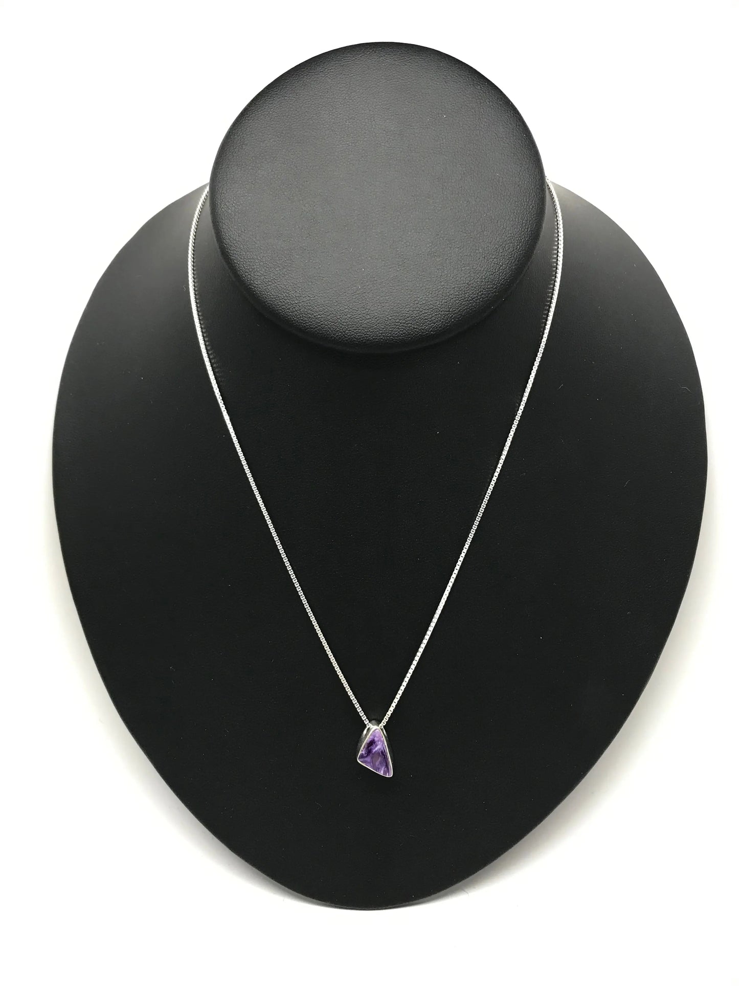 Charoite Triangle Necklace With Chain Tarazed Gems & Jewellery