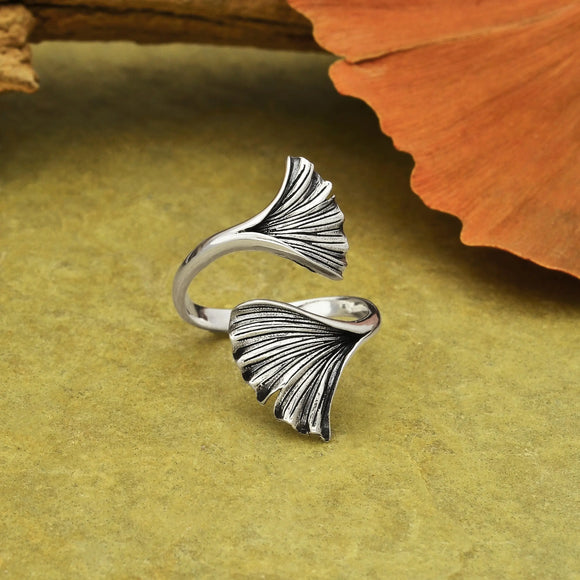 Ginkgo Leaf Sterling Silver Ring (Adjustable) Tarazed Gems & Jewellery