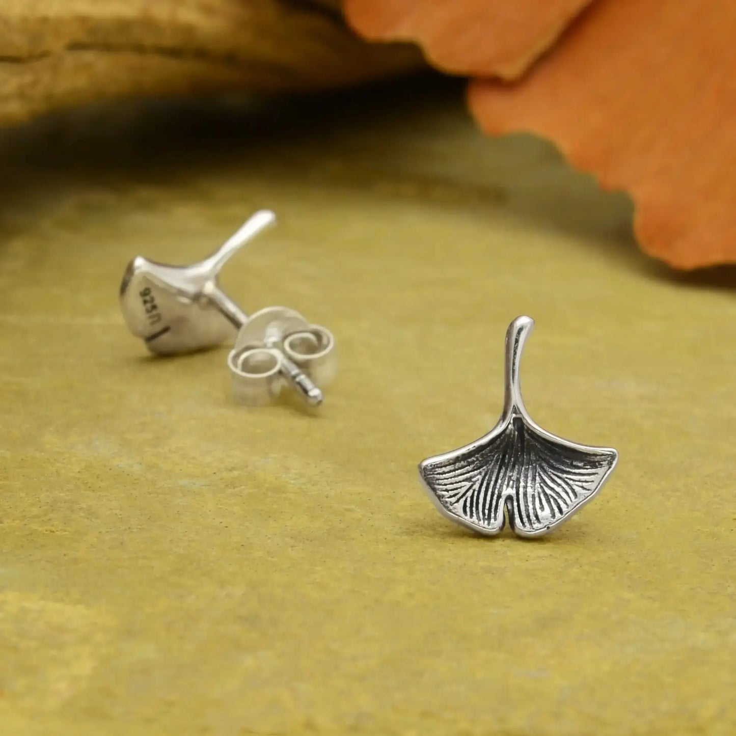 Ginkgo Leaf Sterling Silver Stud Earrings Tarazed Gems & Jewellery