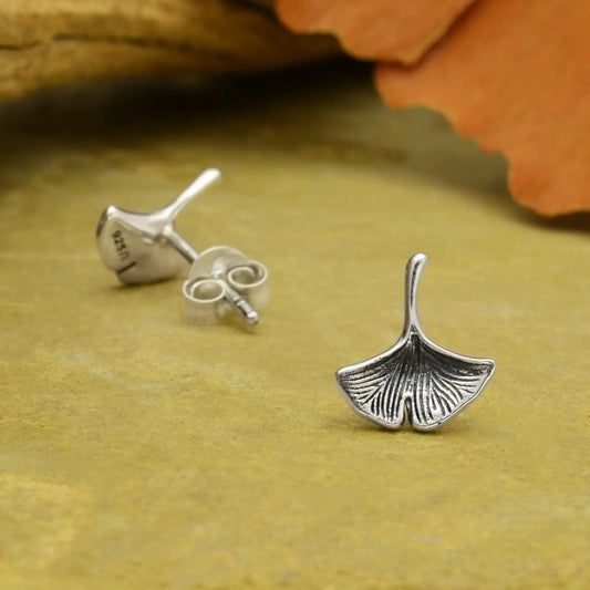 Ginkgo Leaf Sterling Silver Stud Earrings Tarazed Gems & Jewellery