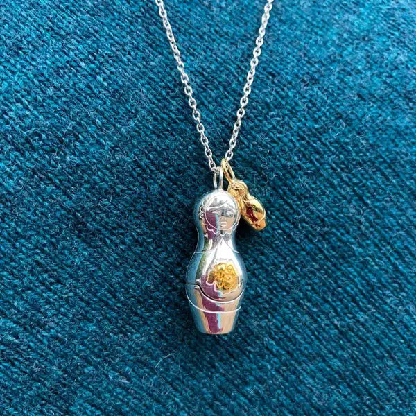 Matryoshka Doll Sterling Silver and Vermeil Necklace Tarazed Gems & Jewellery