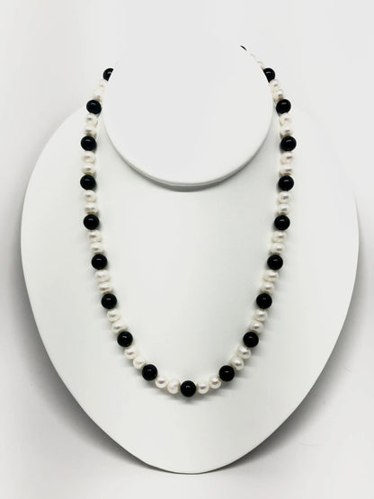 Pearl and Jet Necklace, Bracelet and Earrings Set Tarazed Gems & Jewellery