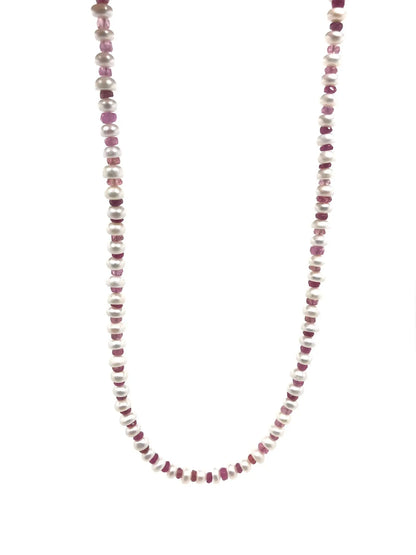 Pearl, Pink Sapphire and Ruby 16" Necklace Tarazed Gems & Jewellery