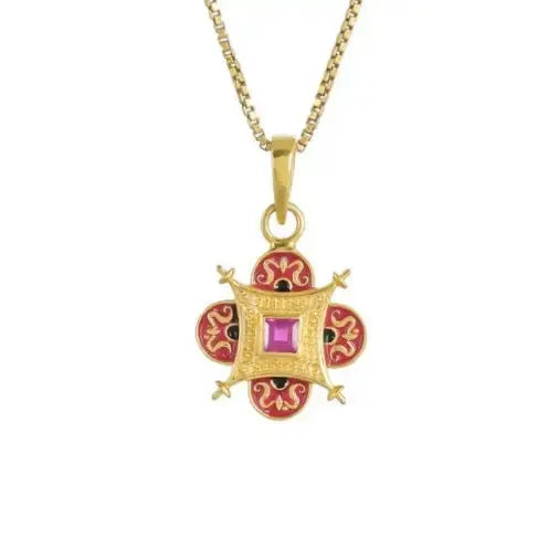 Ruby Enameled Sterling Silver Vermeil Pendant Tarazed Gems & Jewellery