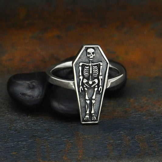 Skeleton in Coffin (Memento Mori) Sterling Silver Ring Tarazed Gems & Jewellery